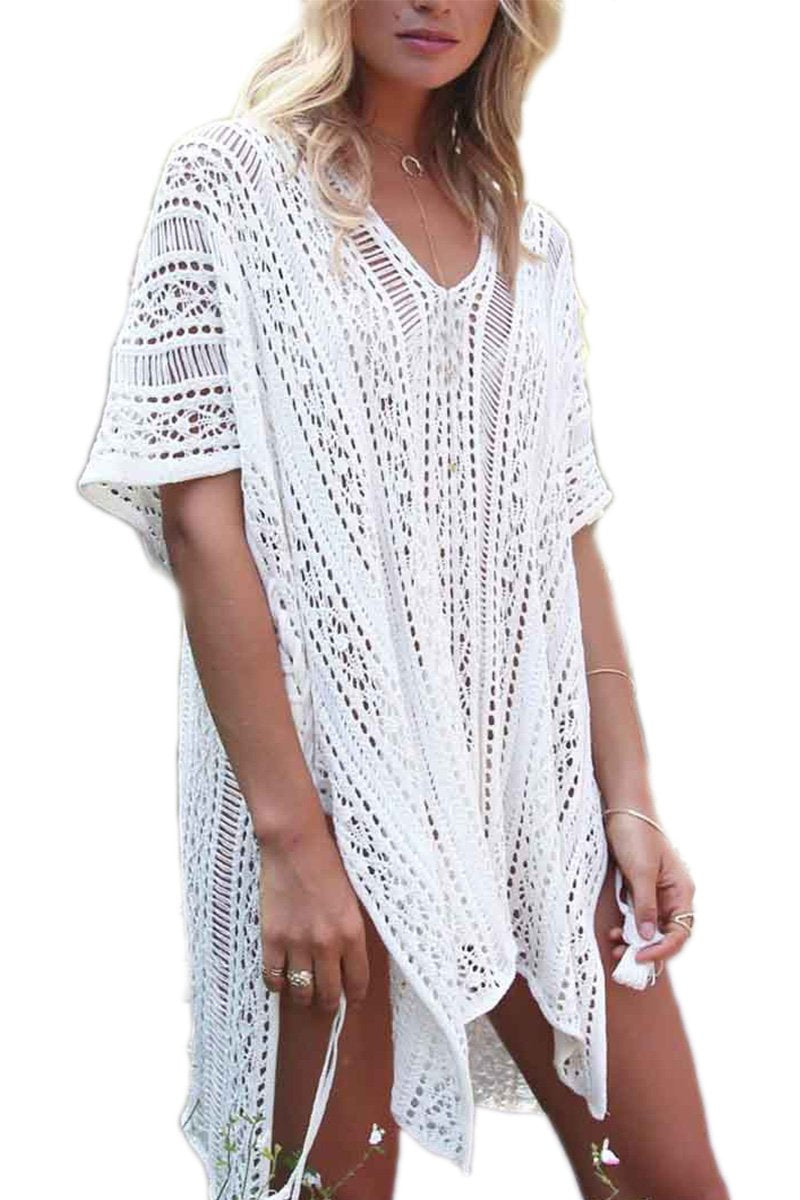 Uneven Hem Crochet Beach Cover Up