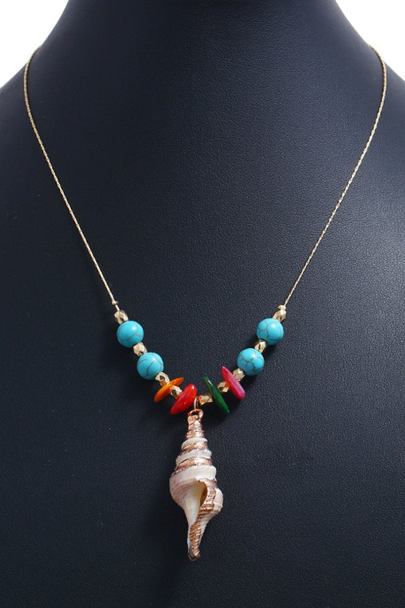Spiral Seashell Necklace With Turquoise Beads