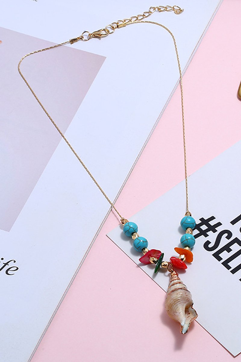 Spiral Seashell Necklace With Turquoise Beads