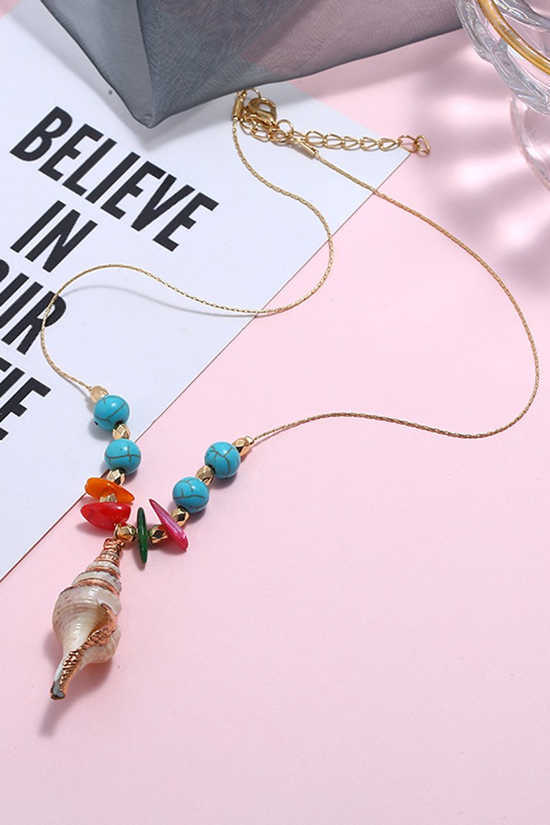 Spiral Seashell Necklace With Turquoise Beads
