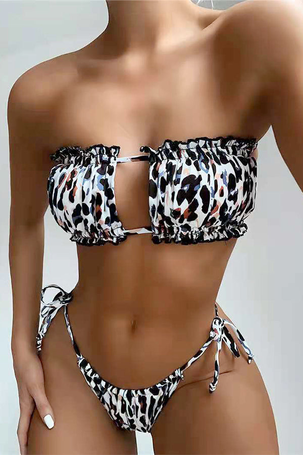 Hollow Pleated Multi-Color Split Bikini Swimsuit
