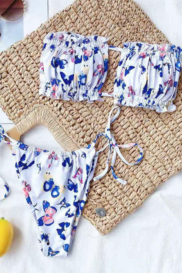 Hollow Pleated Multi-Color Split Bikini Swimsuit