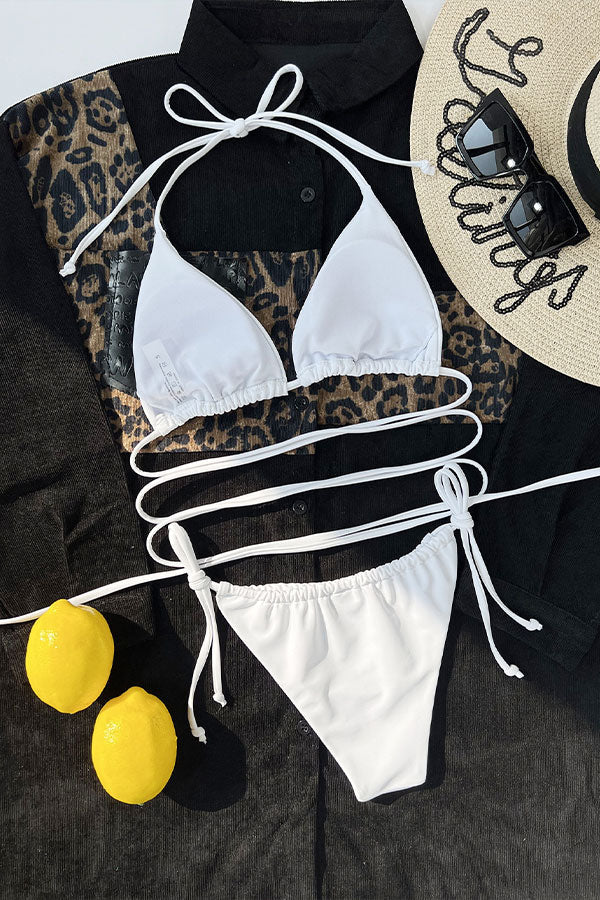 Mini Simple Bandage Split Bikini Swimsuit