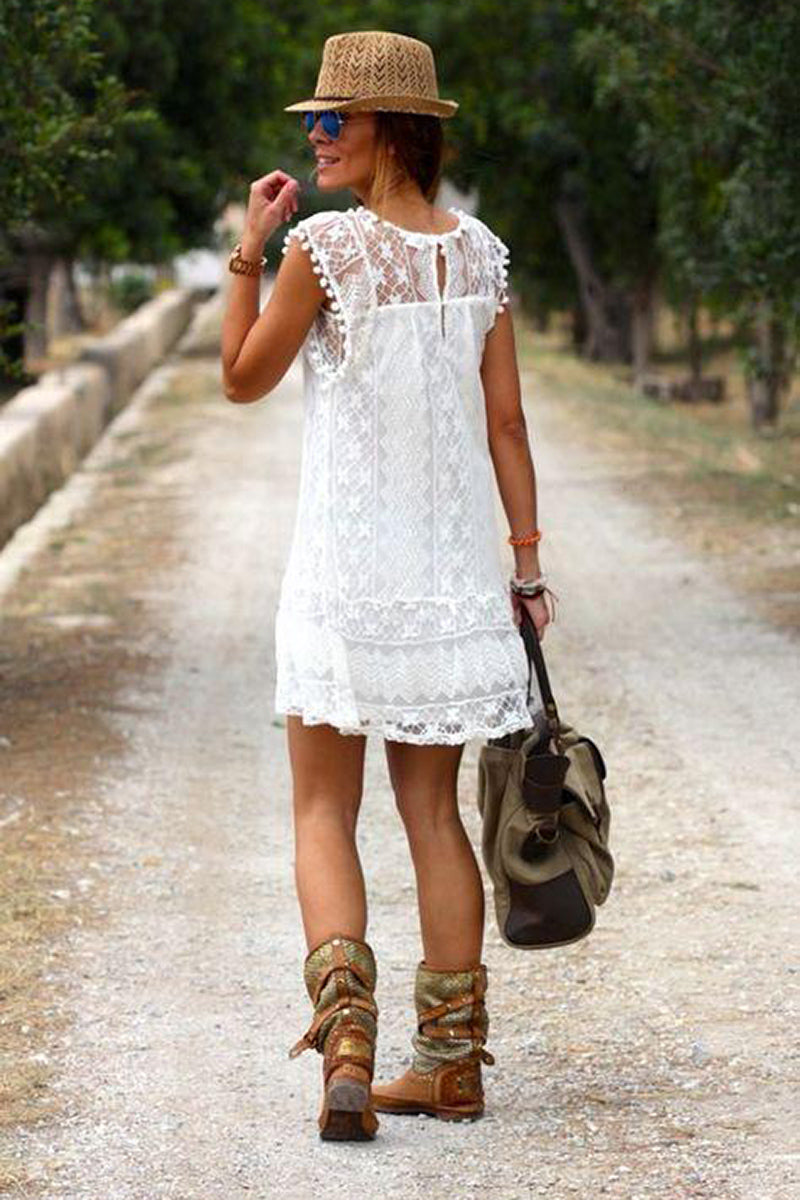 Pom Pom Lace Mini Dress
